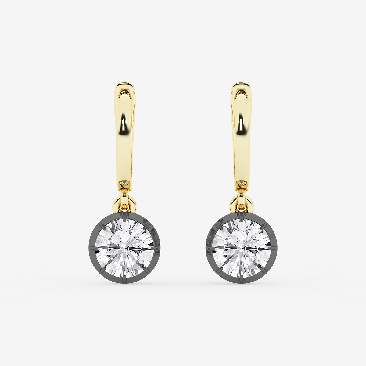 2 3/8 ctw Round Lab Grown Diamond Georgian Prong Setting Huggie Drop Earrings With Black Rhodium
