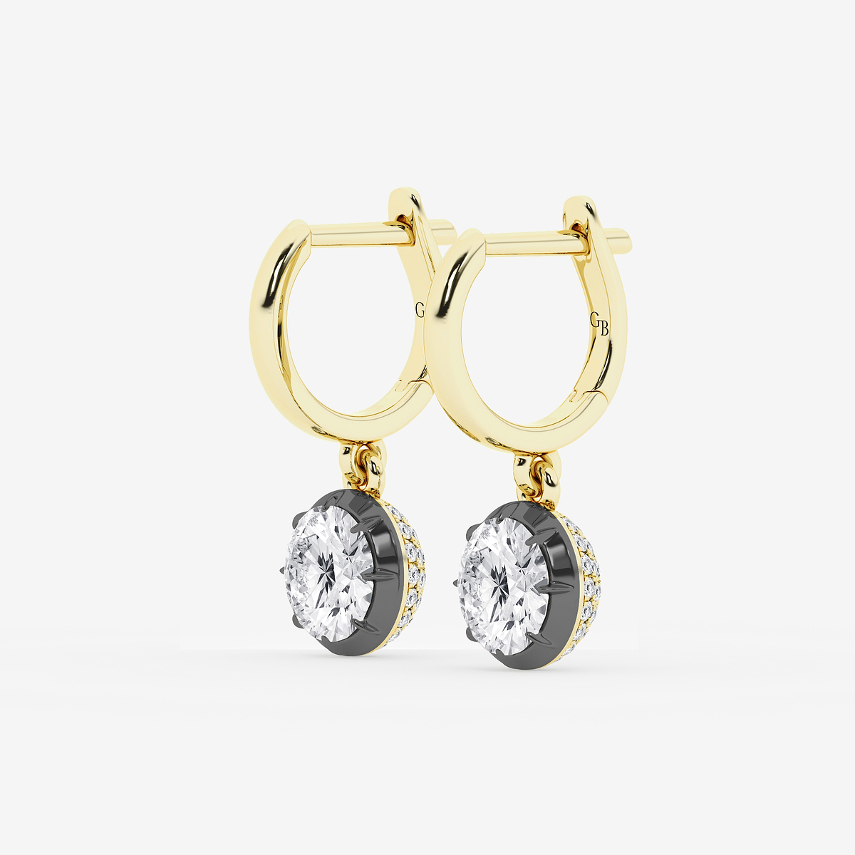 Additional Image 1 for  2 3/8 ctw Round Lab Grown Diamond Georgian Prong Setting Huggie Drop Earrings With Black Rhodium