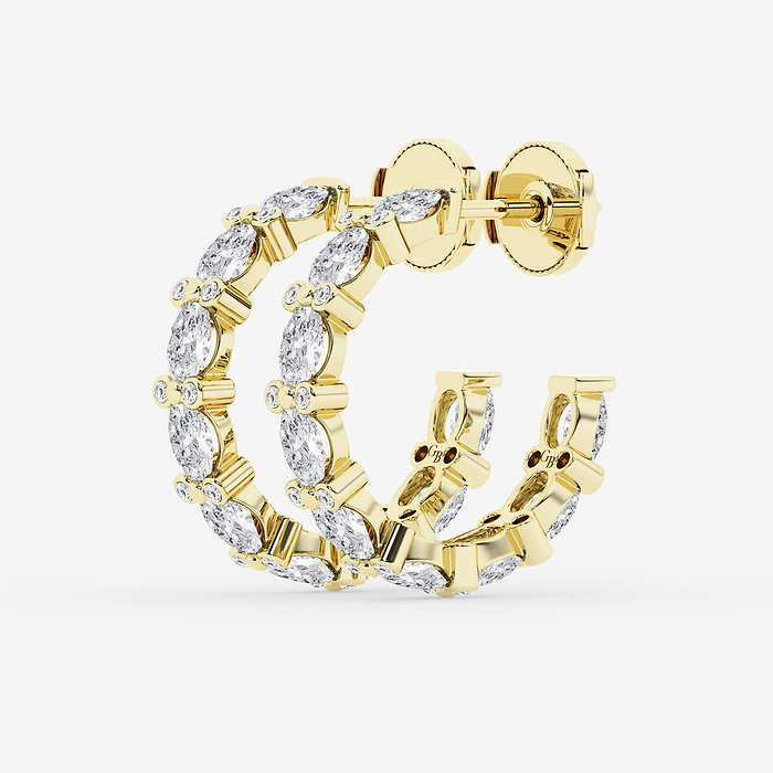 Affinity - 3 7/8 ctw Oval &amp; Round Lab Grown Diamond Bezel Hoop Earrings