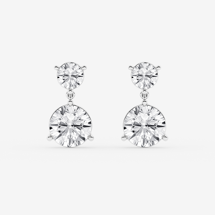 Two-Stone Round Drop Earrings - 5 ctw Round Lab Grown Diamond Two-Stone Drop Earrings