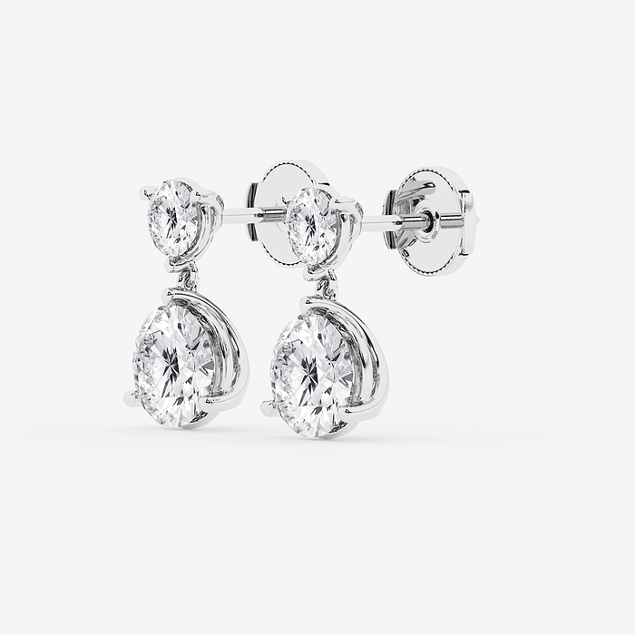Two-Stone Round Drop Earrings - 5 ctw Round Lab Grown Diamond Two-Stone Drop Earrings