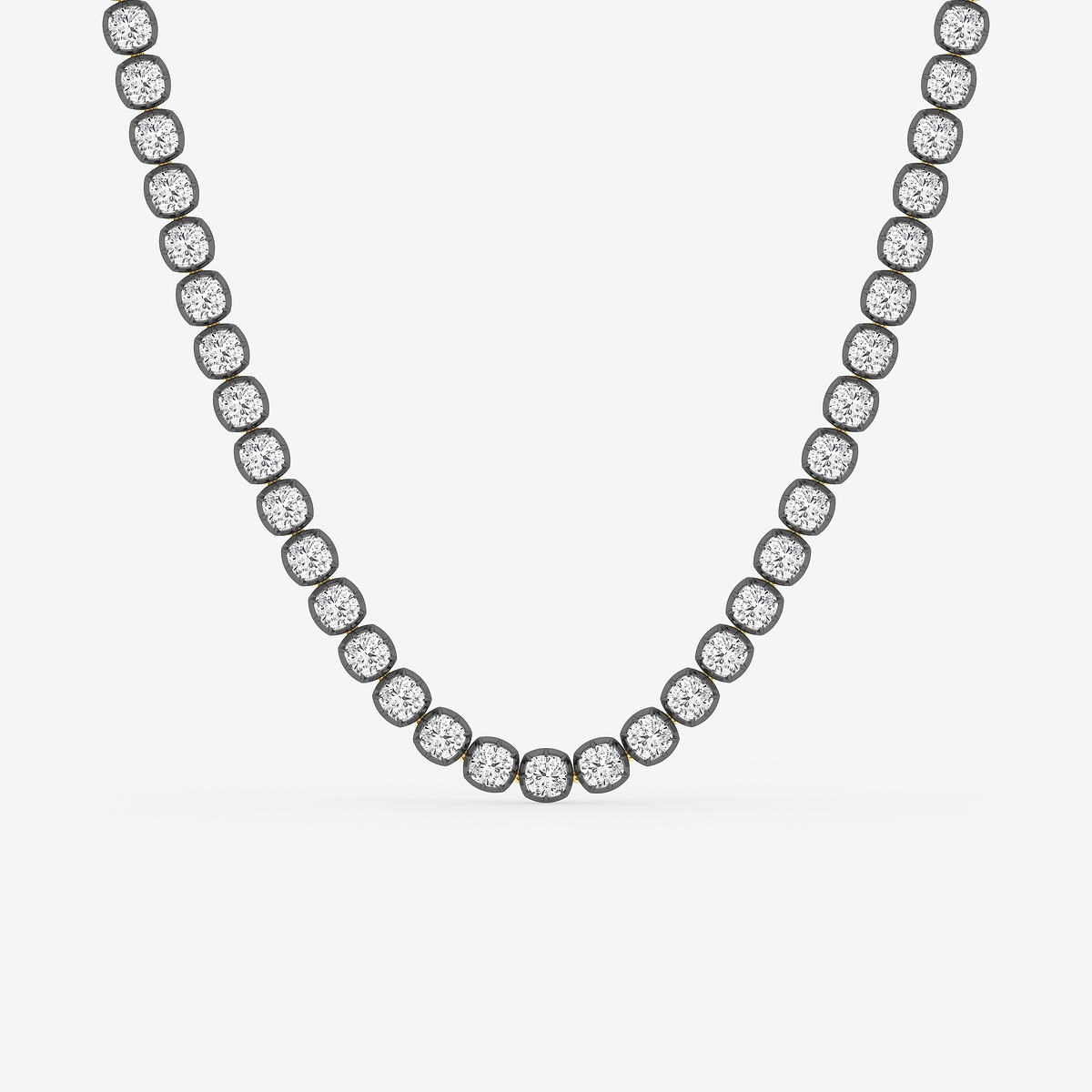 47 3/4 ctw Cushion Lab Grown Diamond Georgian Prong Setting Riviera Necklace With Black Rhodium
