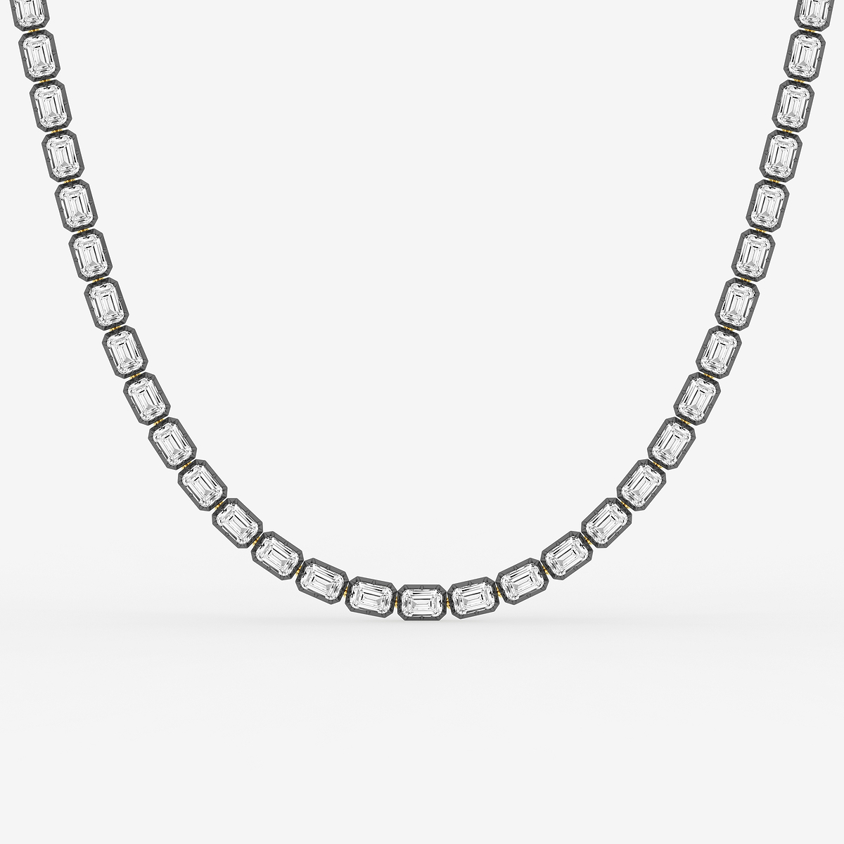38 1/2 ctw Emerald Lab Grown Diamond Georgian Prong Setting Riviera Necklace With Black Rhodium