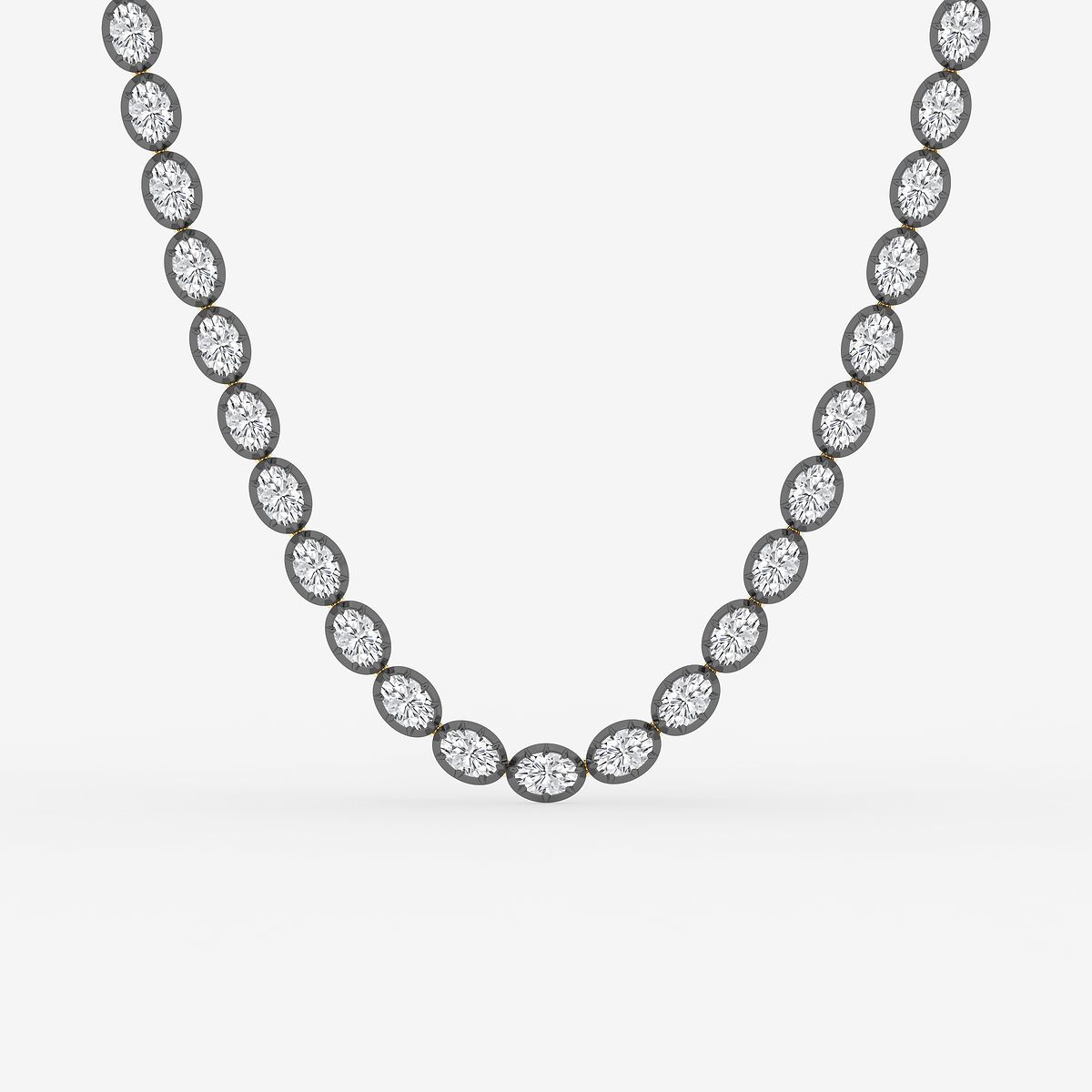36 1/2 ctw Oval Lab Grown Diamond Georgian Prong Setting Riviera Necklace With Black Rhodium