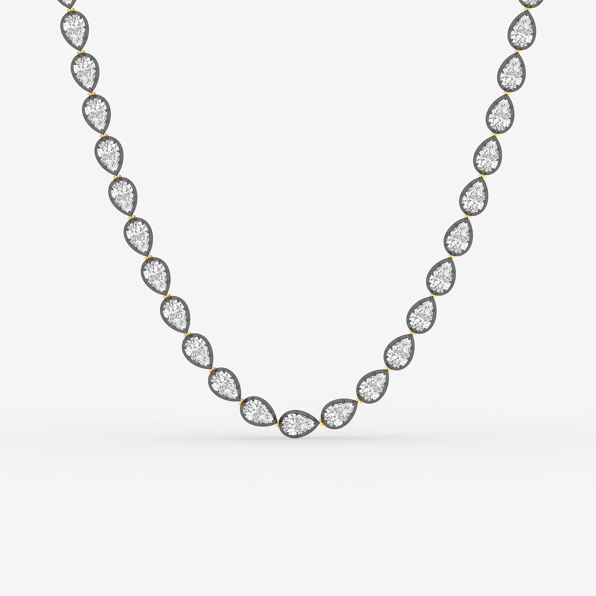 33 ctw Pear Lab Grown Diamond Georgian Prong Setting Riviera Necklace With Black Rhodium