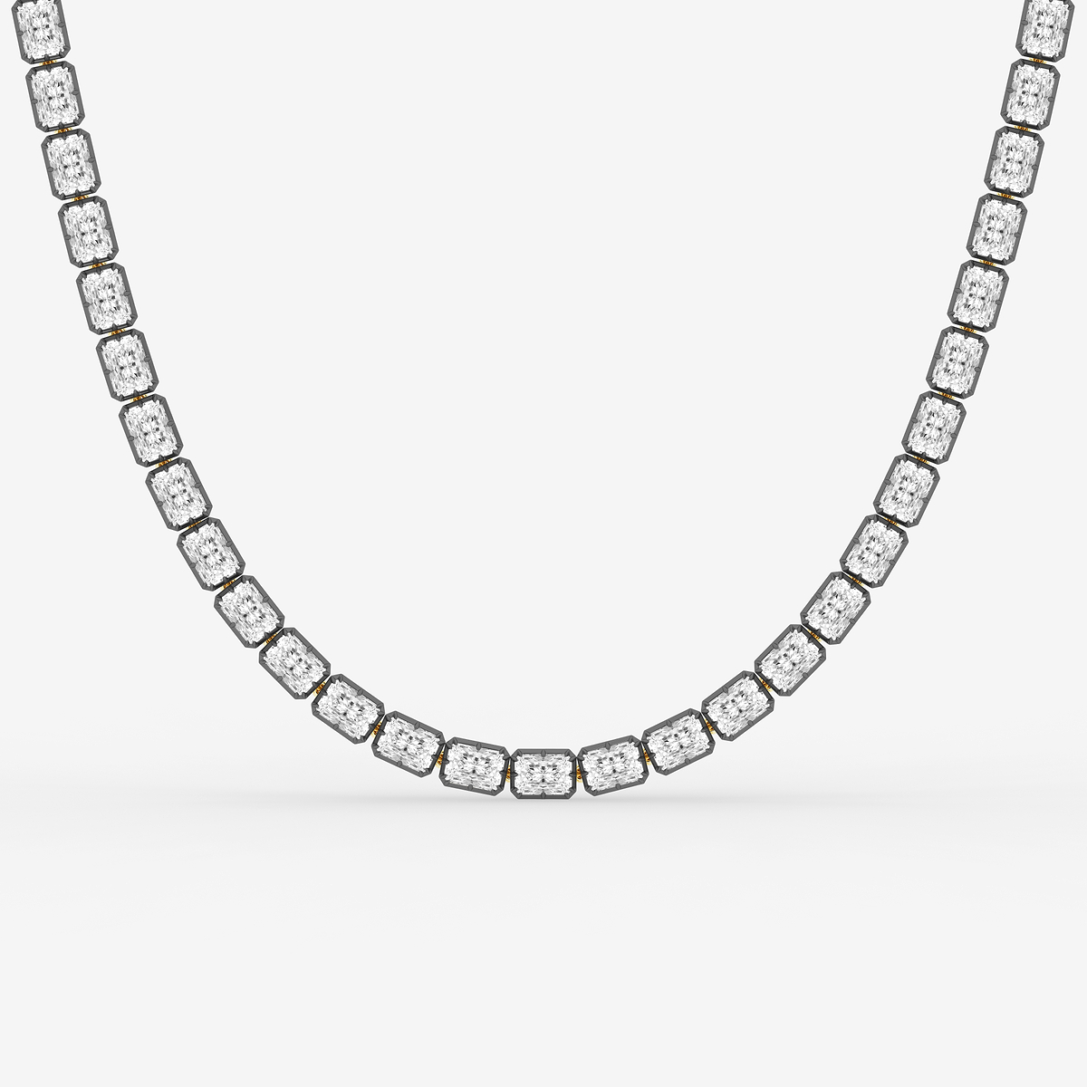 37 2/3 ctw Radiant Lab Grown Diamond Georgian Prong Setting Riviera Necklace With Black Rhodium