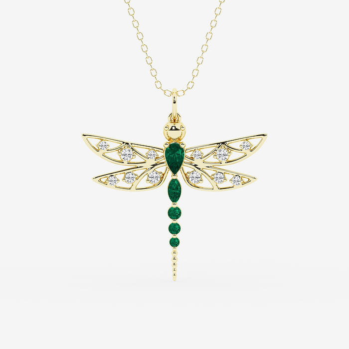Design ID 10078 - GB Custom 1/5 ctw Round Lab Grown Diamond and Multi-Shape Created Emerald Gemstone Fashion Pendant