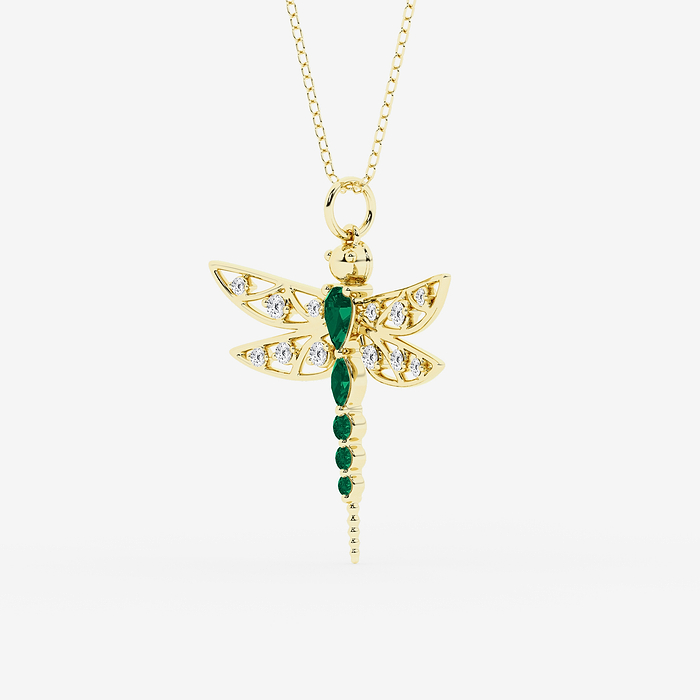 Design ID 10078 - GB Custom 1/5 ctw Round Lab Grown Diamond and Multi-Shape Created Emerald Gemstone Fashion Pendant
