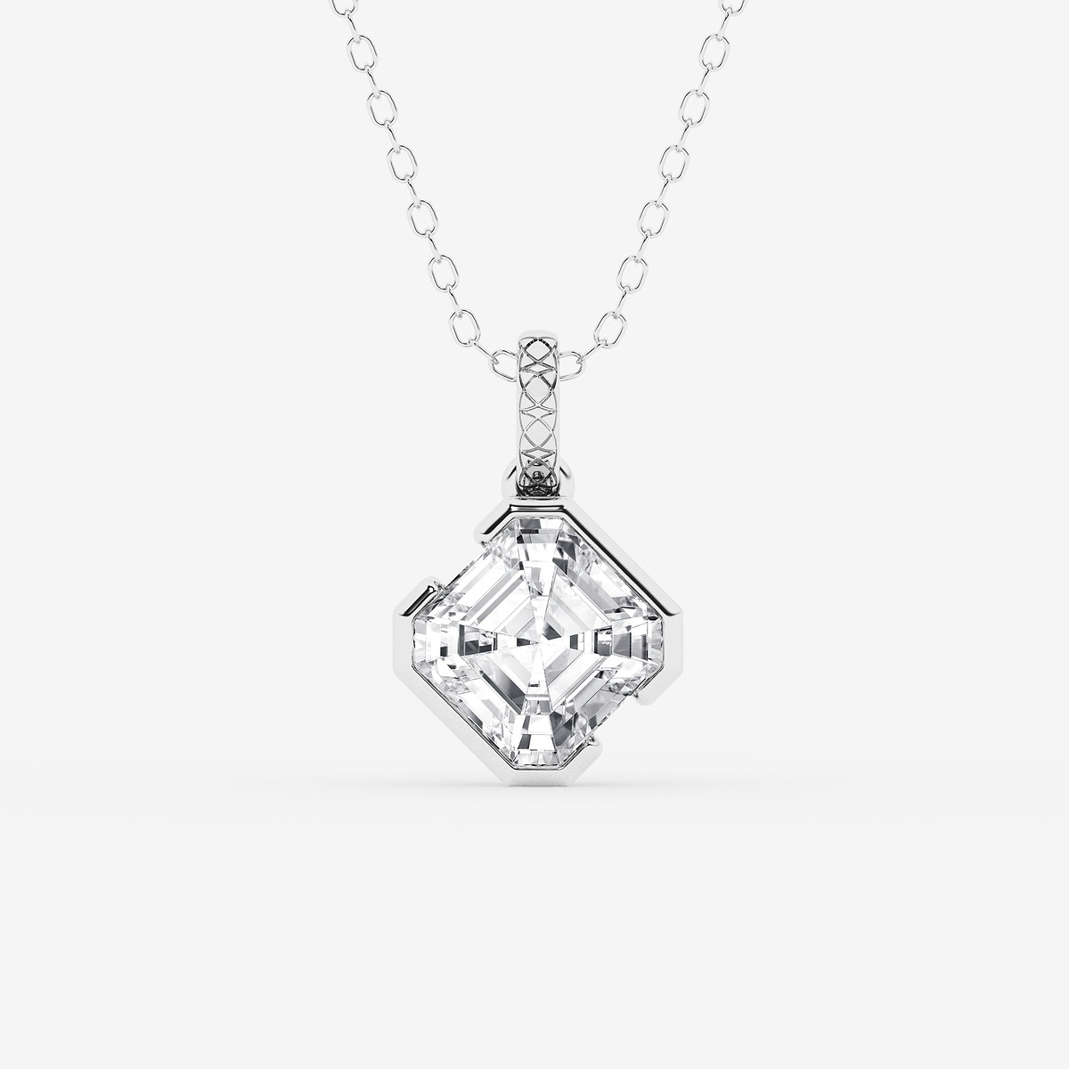 2 ctw Asscher Lab Grown Diamond Bezel Set Solitaire Pendant