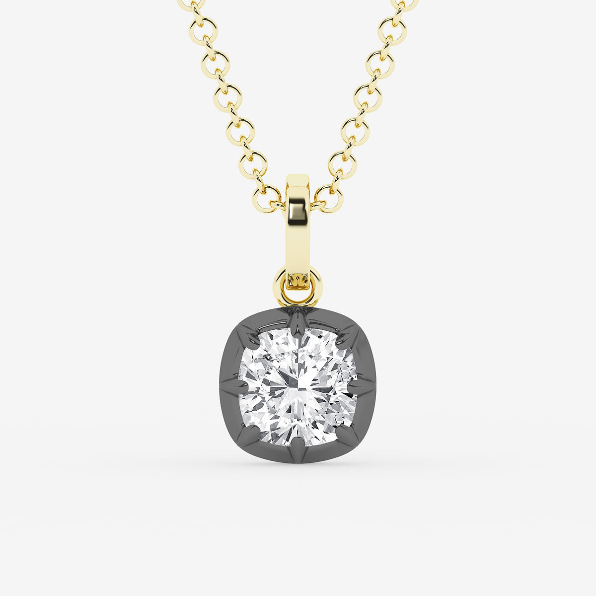 1 7/8 ctw Cushion Lab Grown Diamond Georgian Prong Setting Statement Pendant With Black Rhodium