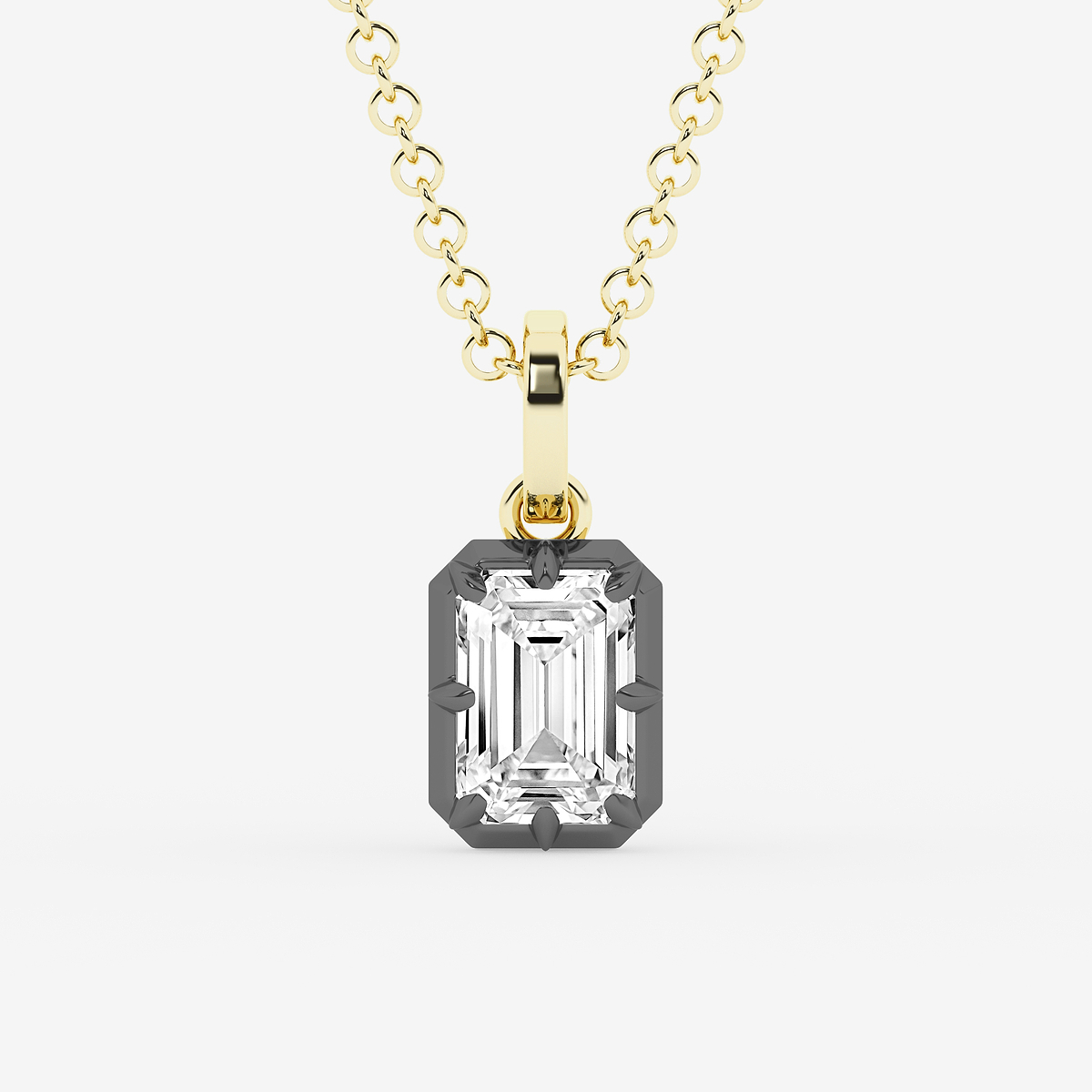 1 7/8 ctw Emerald Lab Grown Diamond Georgian Prong Setting Statement Pendant With Black Rhodium