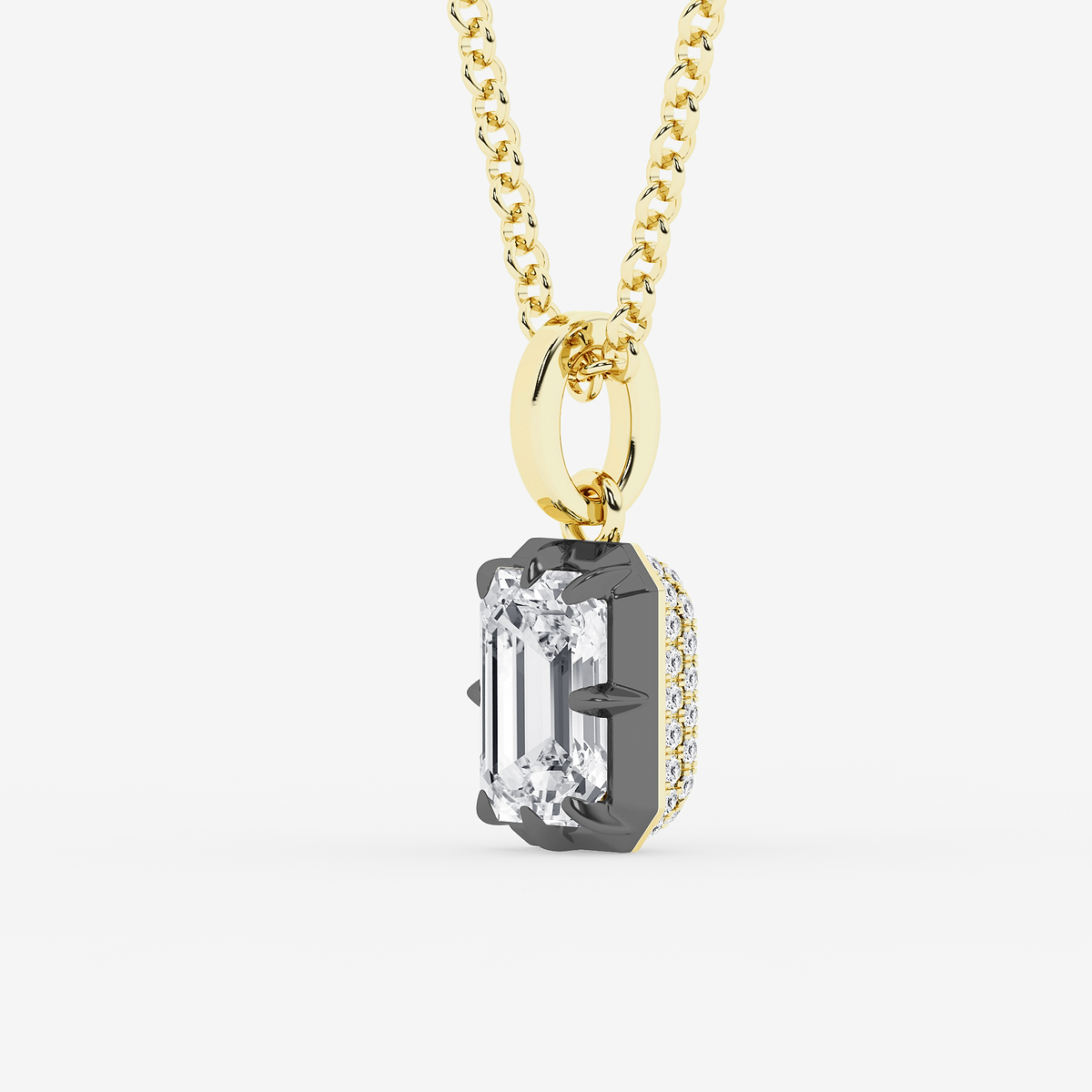 Additional Image 1 for  1 7/8 ctw Emerald Lab Grown Diamond Georgian Prong Setting Statement Pendant With Black Rhodium