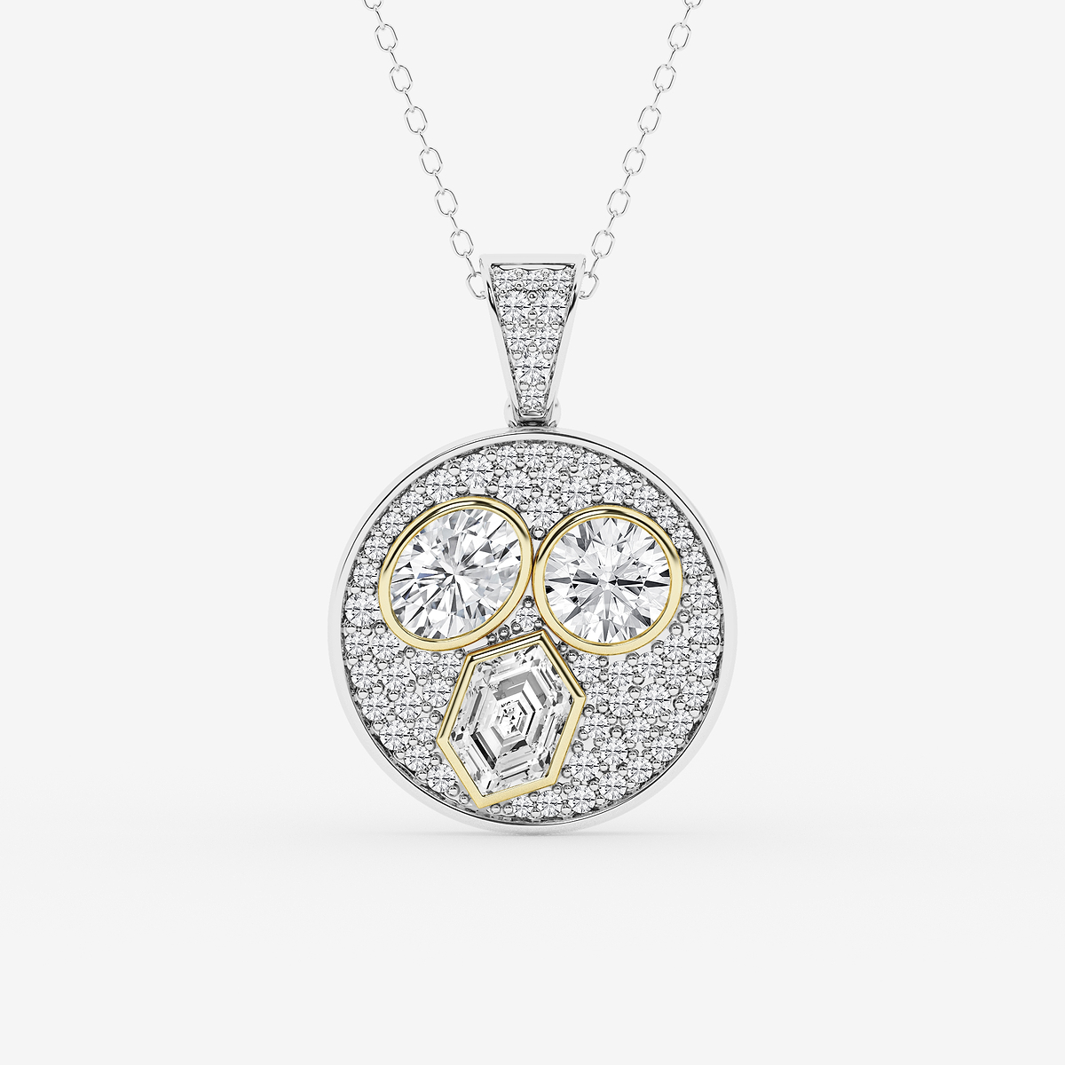 2 7/8 ctw Multi-Shape Lab Grown Diamond Three Stone Signet Statement Pendant