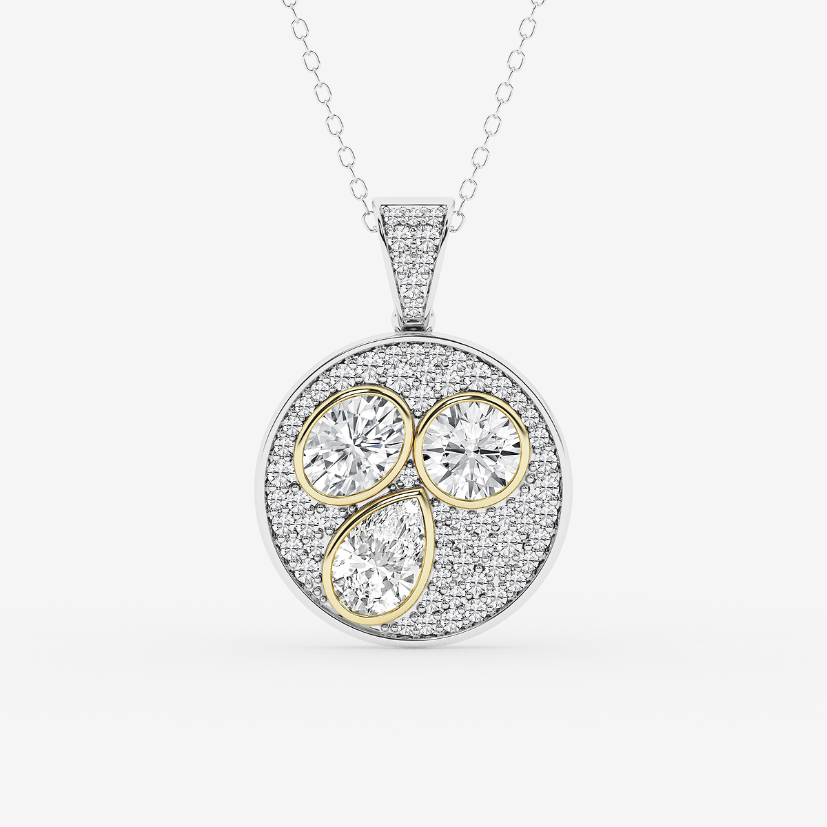 2 7/8 ctw Multi-Shape Lab Grown Diamond Three Stone Signet Statement Pendant