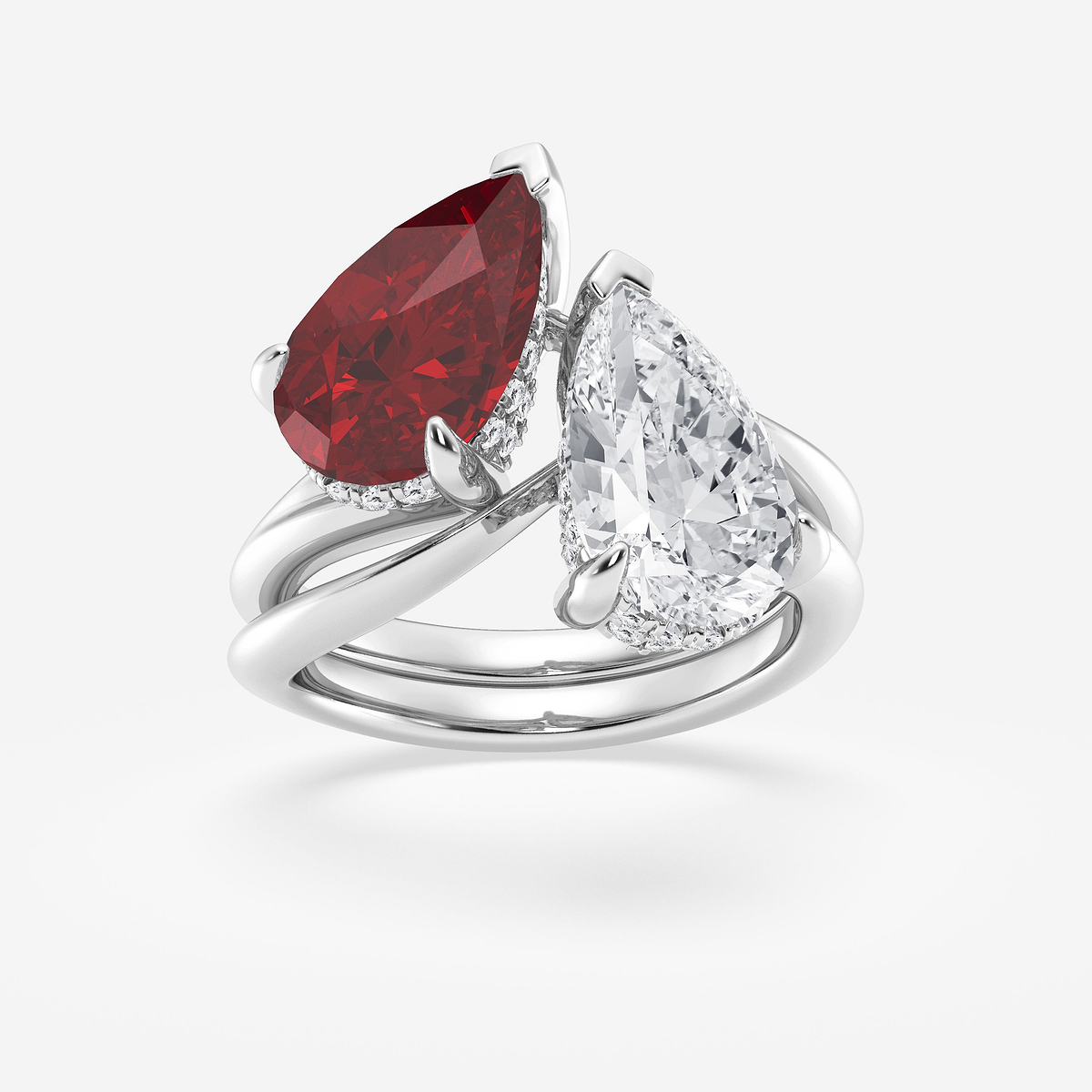 5 3/4 ctw Pear Cut Ruby and Pear & Round Lab Grown Diamond Ring