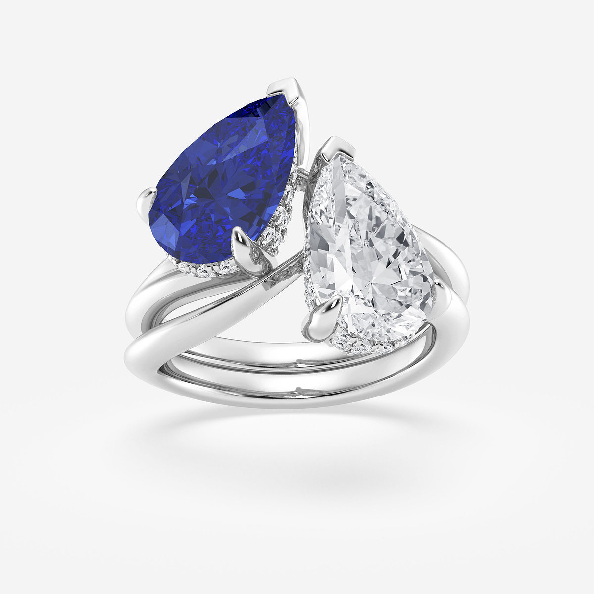 5 3/4 ctw Pear Cut Sapphire and Pear & Round Lab Grown Diamond Ring