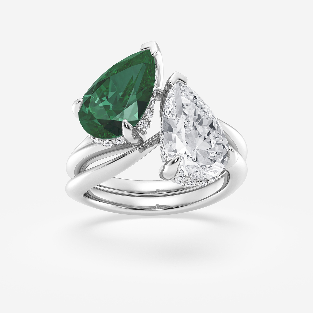 5 3/4 ctw Pear Cut Emerald and Pear & Round Lab Grown Diamond Ring