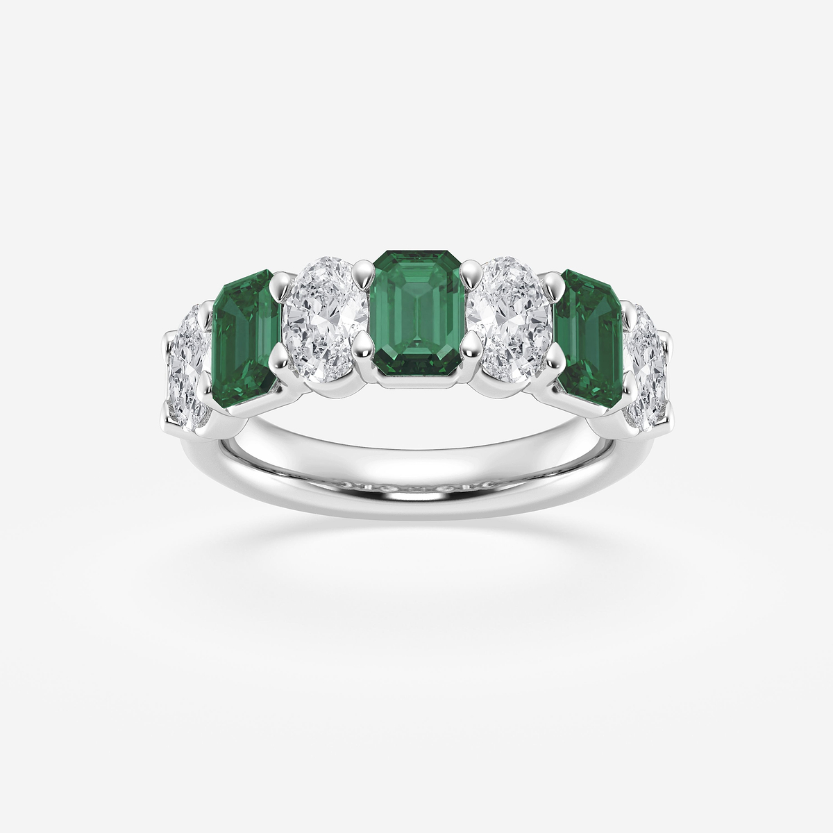 5.5x3.8mm Created Emerald and 1 1/3 ctw Oval Lab Grown Diamond Seven Stone Alternating Anniversary Band