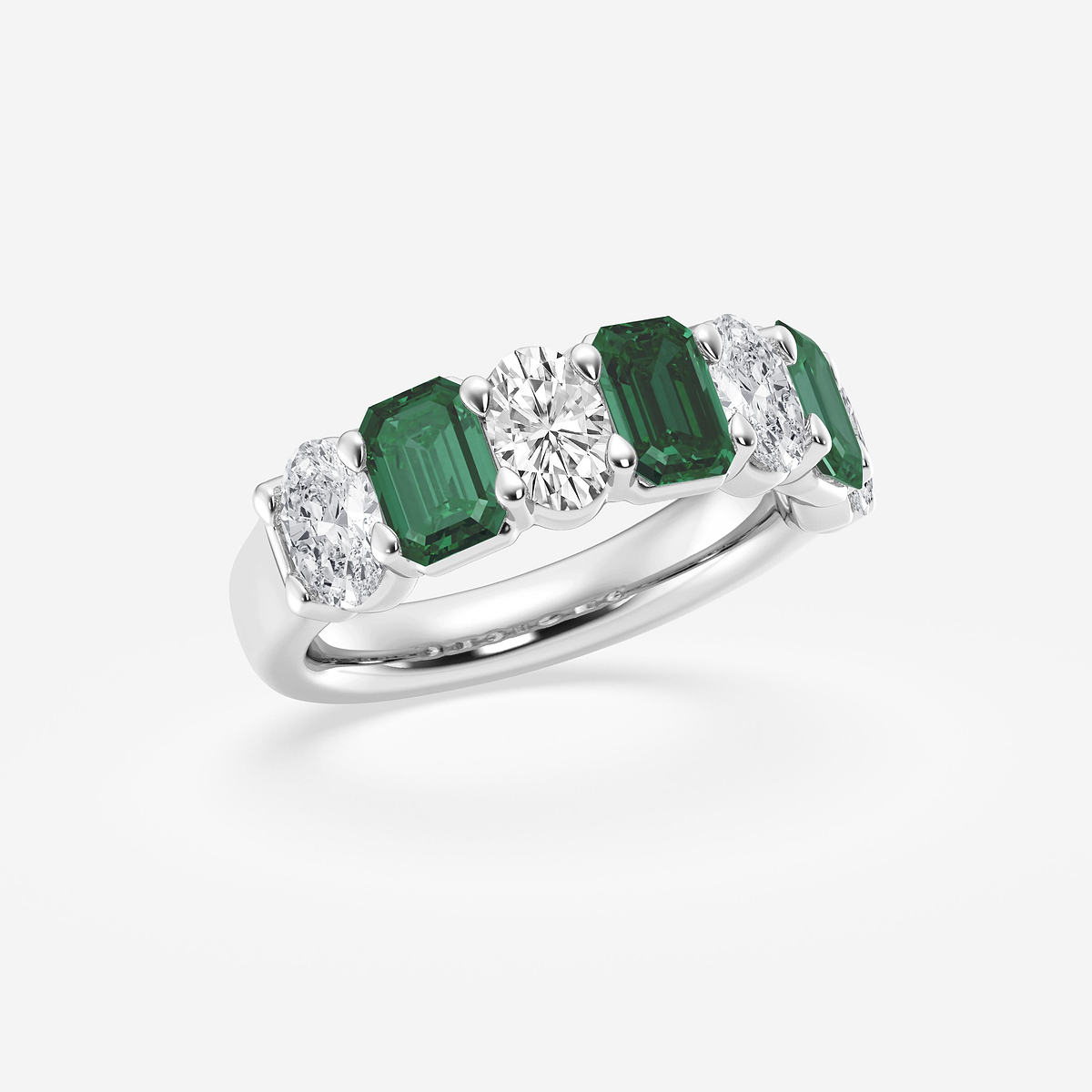 Additional Image 1 for  5.5x3.8mm Created Emerald and 1 1/3 ctw Oval Lab Grown Diamond Seven Stone Alternating Anniversary Band