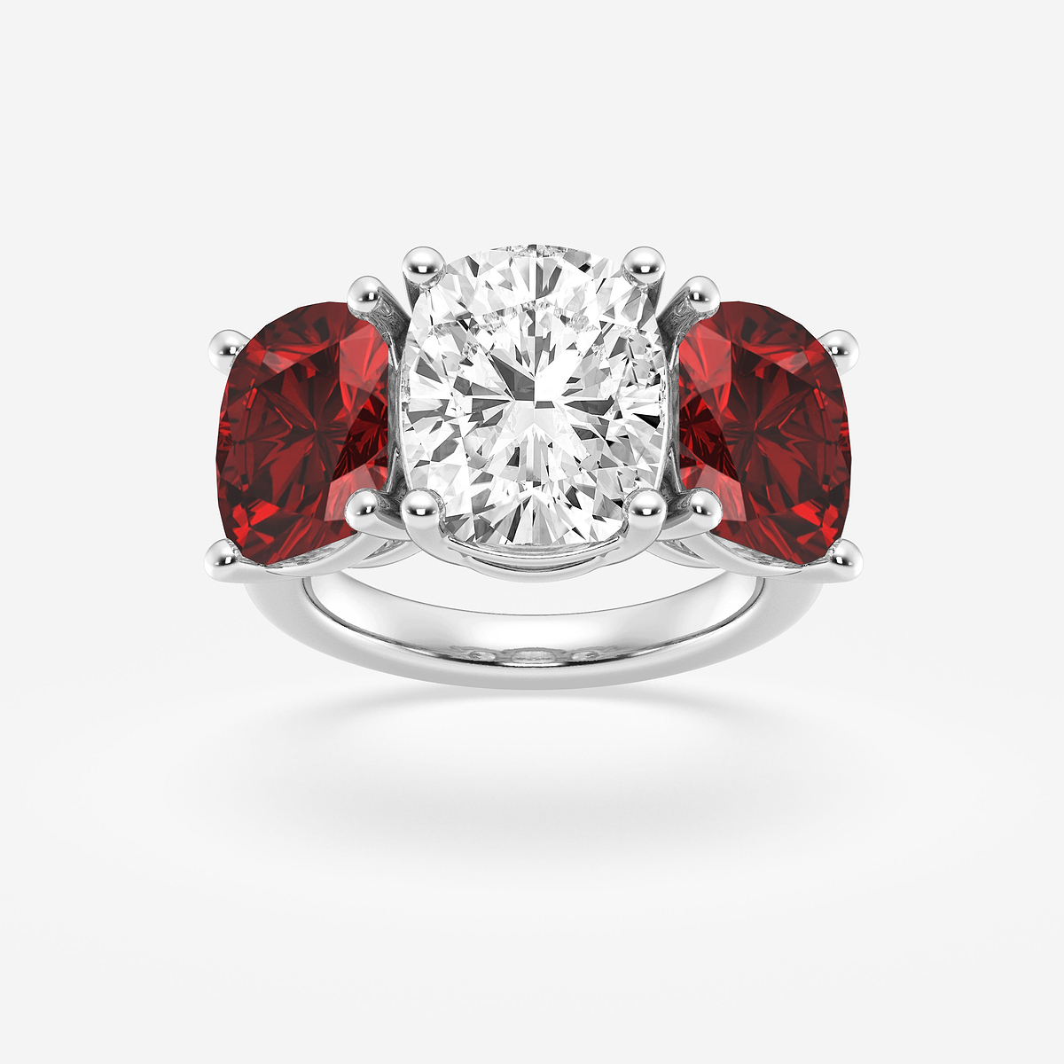 7 1/2 ctw Elongated Cushion Cut Ruby and Elongated Cushion Lab Grown Diamond Three Stone Engagement Ring