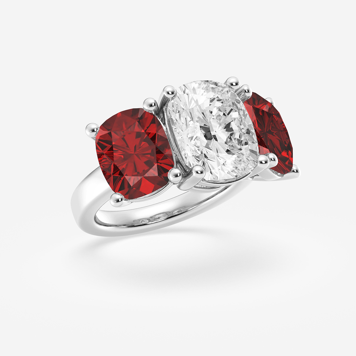 Additional Image 1 for  7 1/2 ctw Elongated Cushion Cut Ruby and Elongated Cushion Lab Grown Diamond Three Stone Engagement Ring