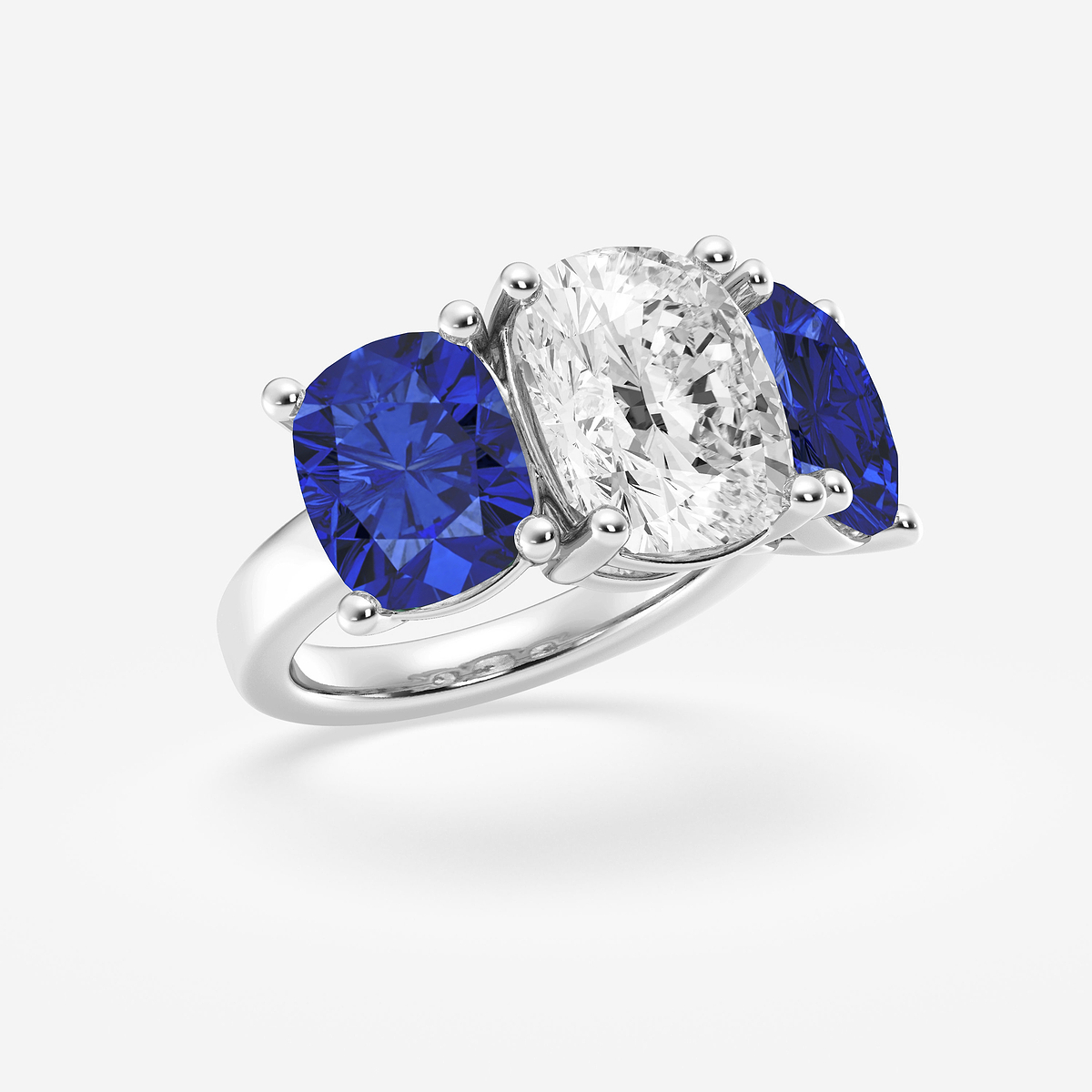 Additional Image 1 for  7 1/2 ctw Elongated Cushion Cut Sapphire and Elongated Cushion Lab Grown Diamond Three Stone Engagement Ring