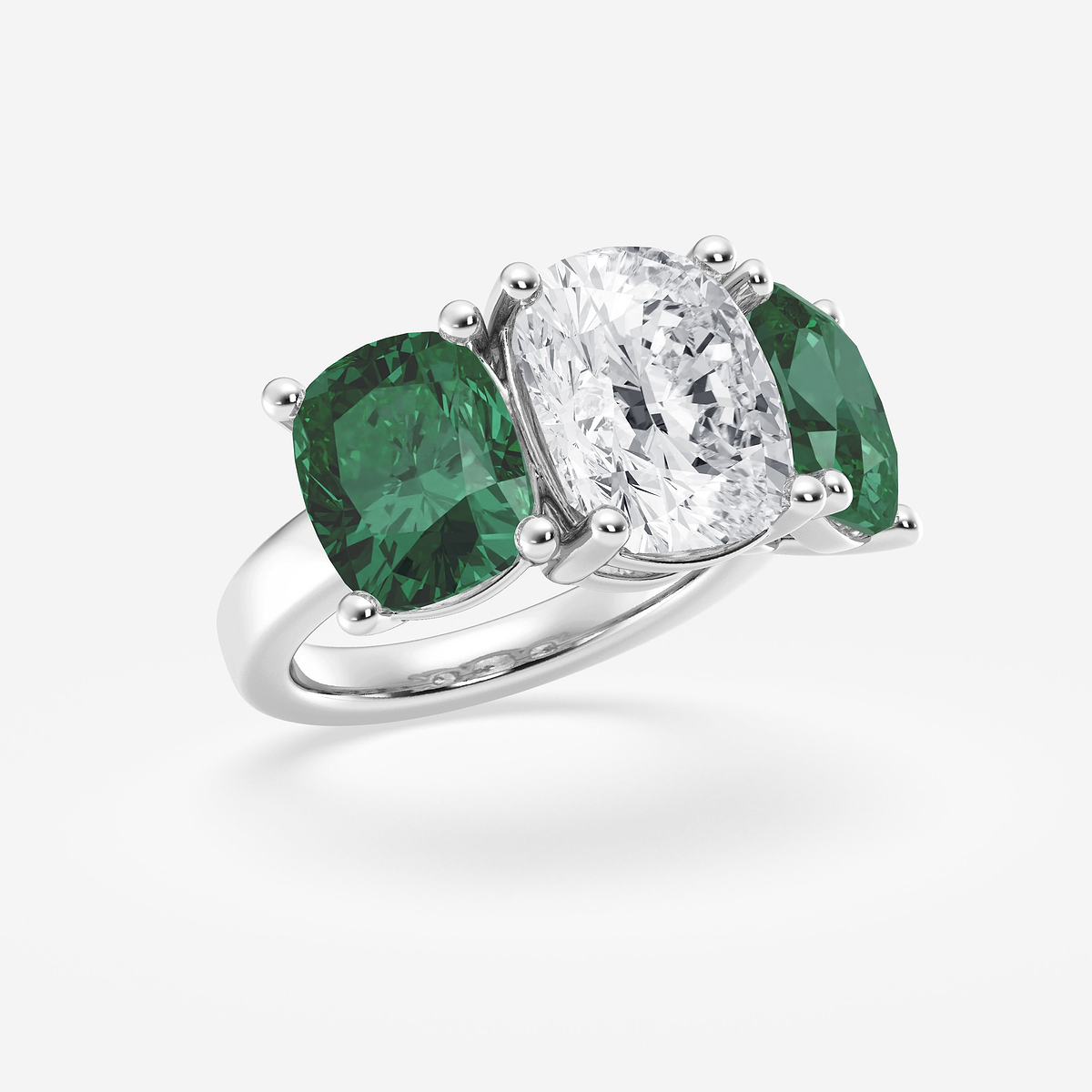 Additional Image 1 for  7 1/2 ctw Elongated Cushion Cut Emerald and Elongated Cushion Lab Grown Diamond Three Stone Engagement Ring