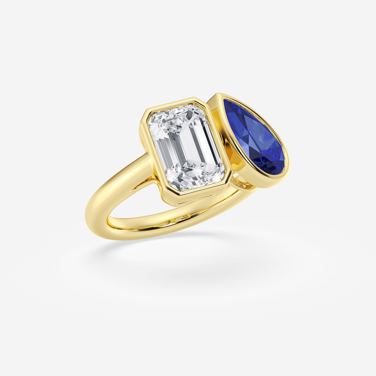 Additional Image 1 for  10x6 mm Pear Cut Created Sapphire and 2 1/2 ctw Emerald Lab Grown Diamond Bypass Two Stone Ring