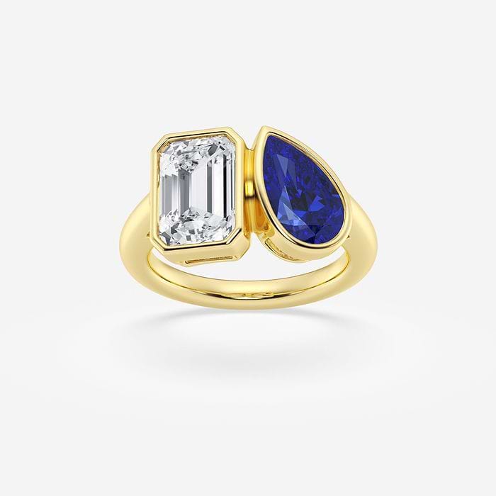 Pear Cut Created Sapphire Bypass Two Stone Fashion Ring