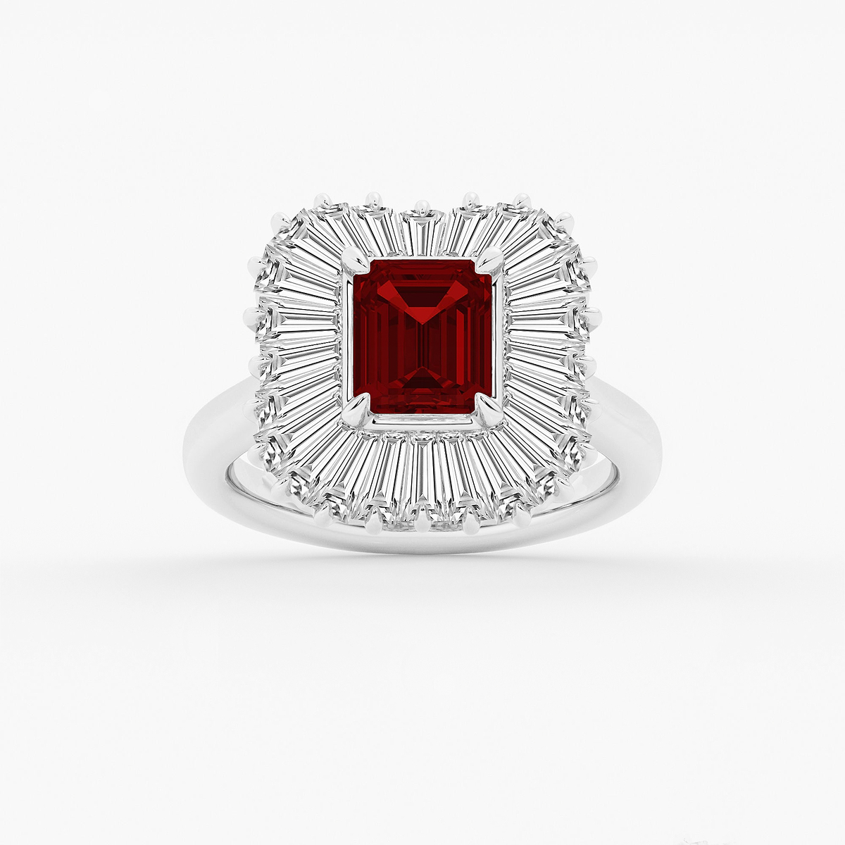 7x6 mm Emerald Cut Emerald and 1 1/3 ctw Tapered Baguette Lab Grown Diamond Engagement Ring