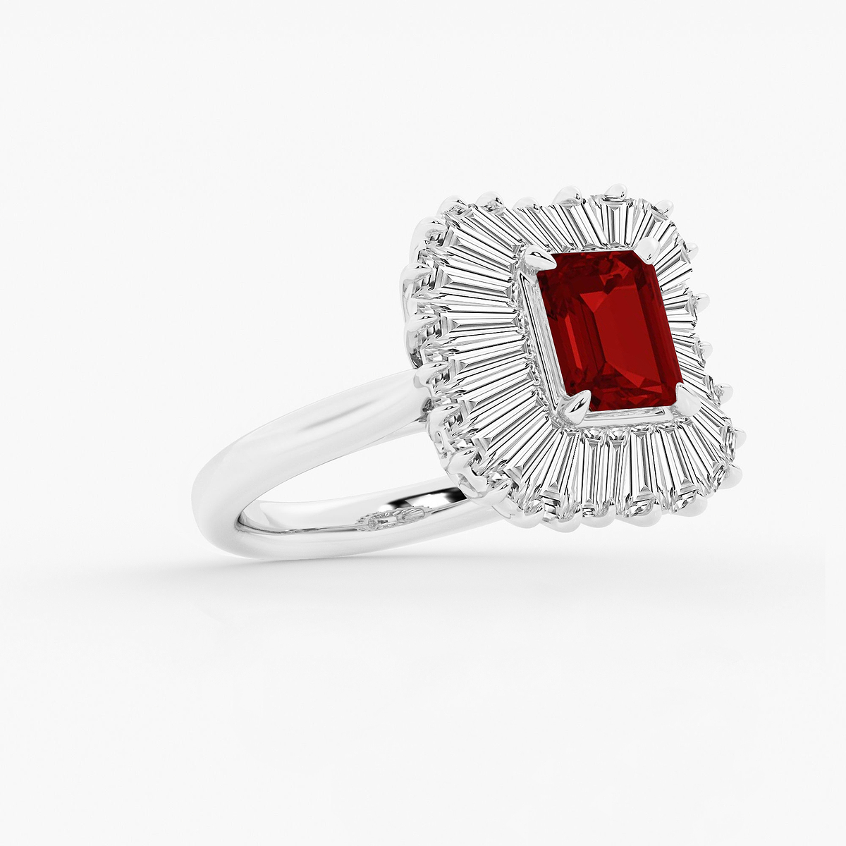 Additional Image 1 for  7x6 mm Emerald Cut Emerald and 1 1/3 ctw Tapered Baguette Lab Grown Diamond Engagement Ring