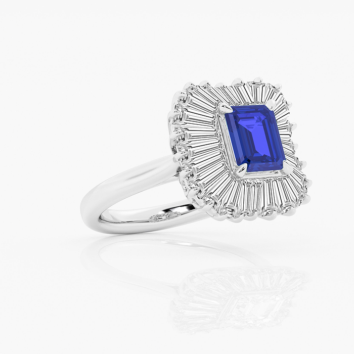 Bellflower - 7x6 mm Emerald Cut Emerald and 1 1/3 ctw Tapered Baguette Lab Grown Diamond Engagement Ring