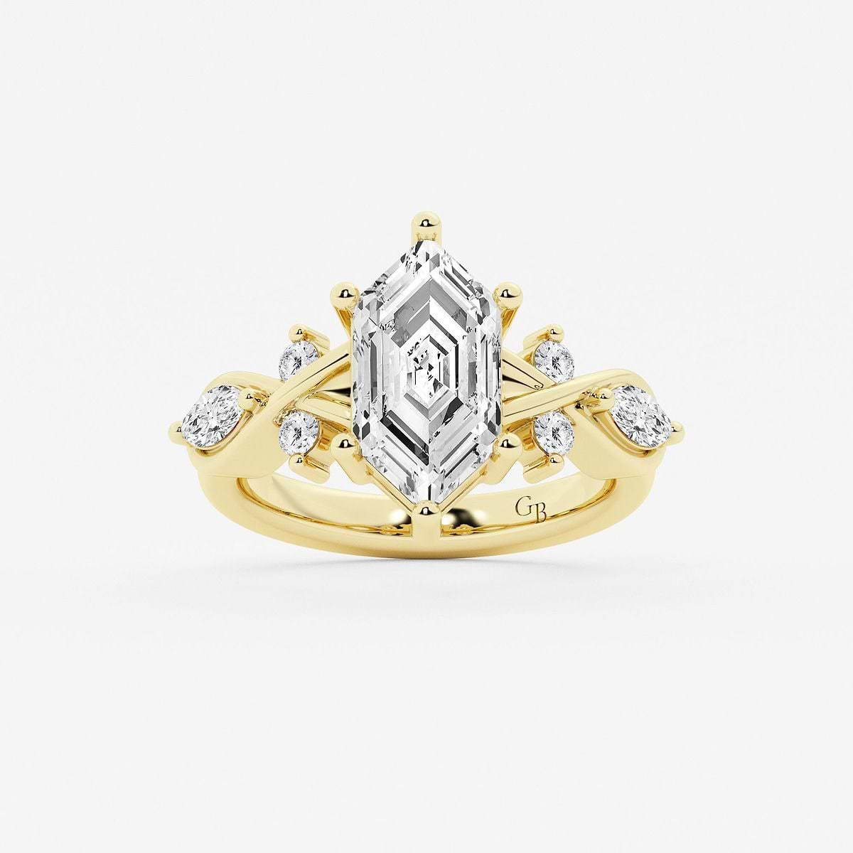 2 2/5 ctw Dutch Marquise Lab Grown Diamond Side Stone Engagement Ring 14K Yellow Gold, D, VVS