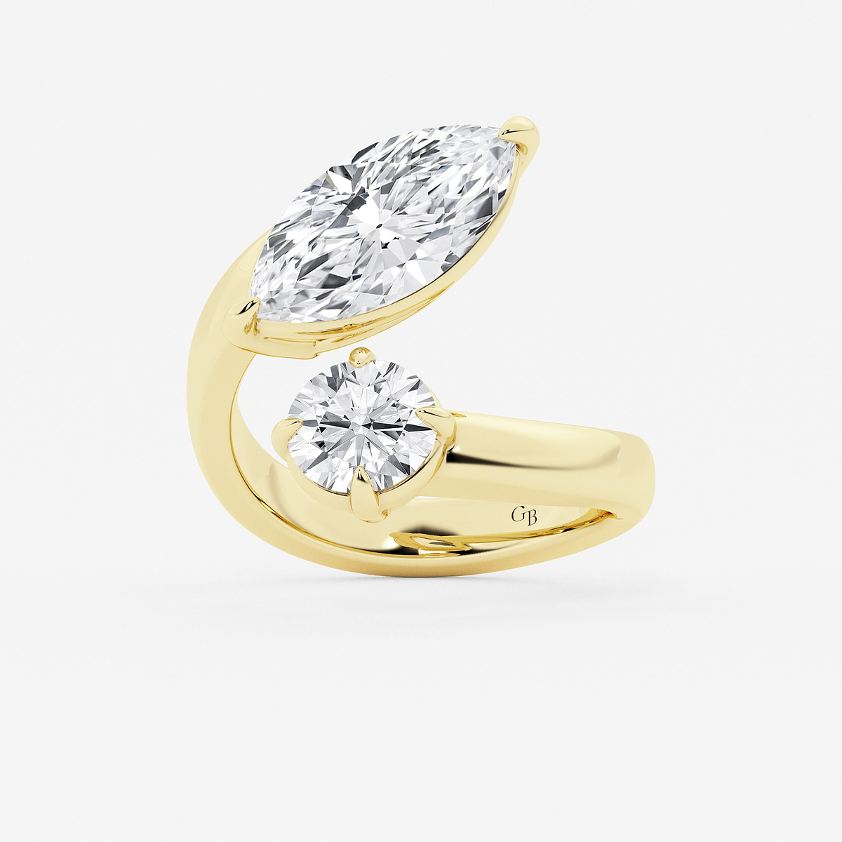 4 ctw Marquise and Round Lab Grown Diamond Bypass Two Stone Ring