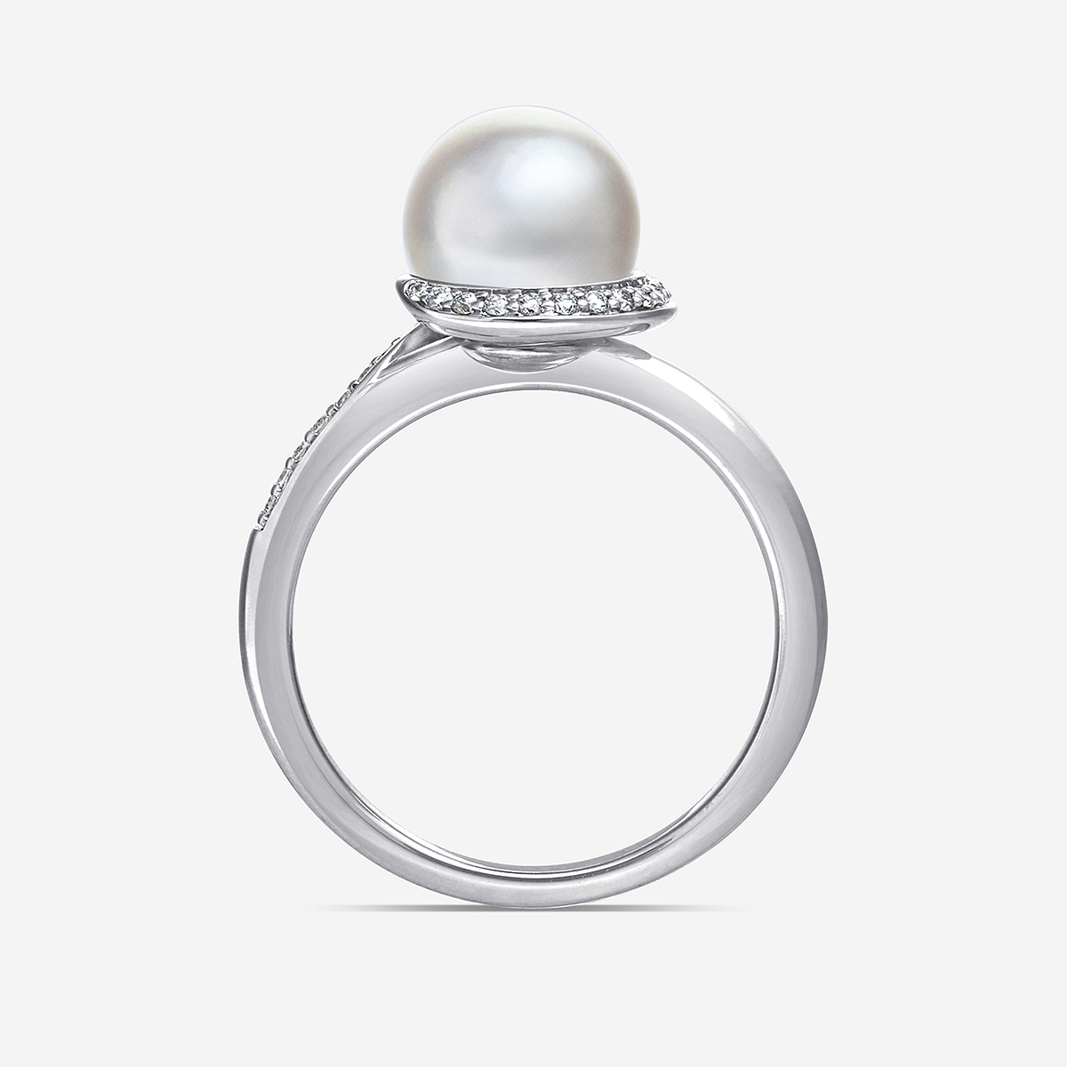 Additional Image 1 for  8 mm Akoya Pearl and 1/6 ctw Lab Grown Diamond Ring