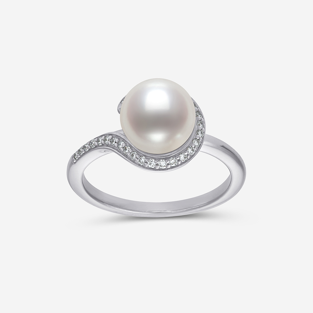 8 mm Akoya Pearl and 1/6 ctw Lab Grown Diamond Ring