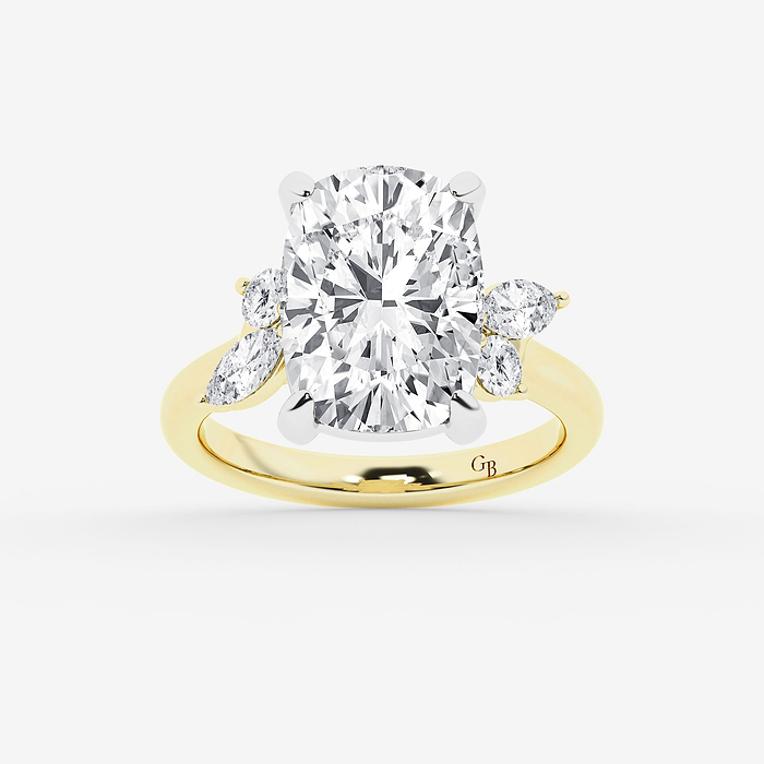 Design ID 9951 - Truly Custom 5 2/5 ctw Elongated Cushion Lab Grown Diamond Side Stone Engagement Ring