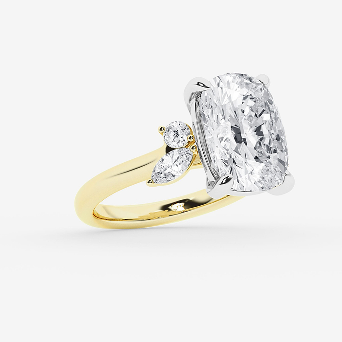 Design ID 9951 - Truly Custom 5 2/5 ctw Elongated Cushion Lab Grown Diamond Side Stone Engagement Ring