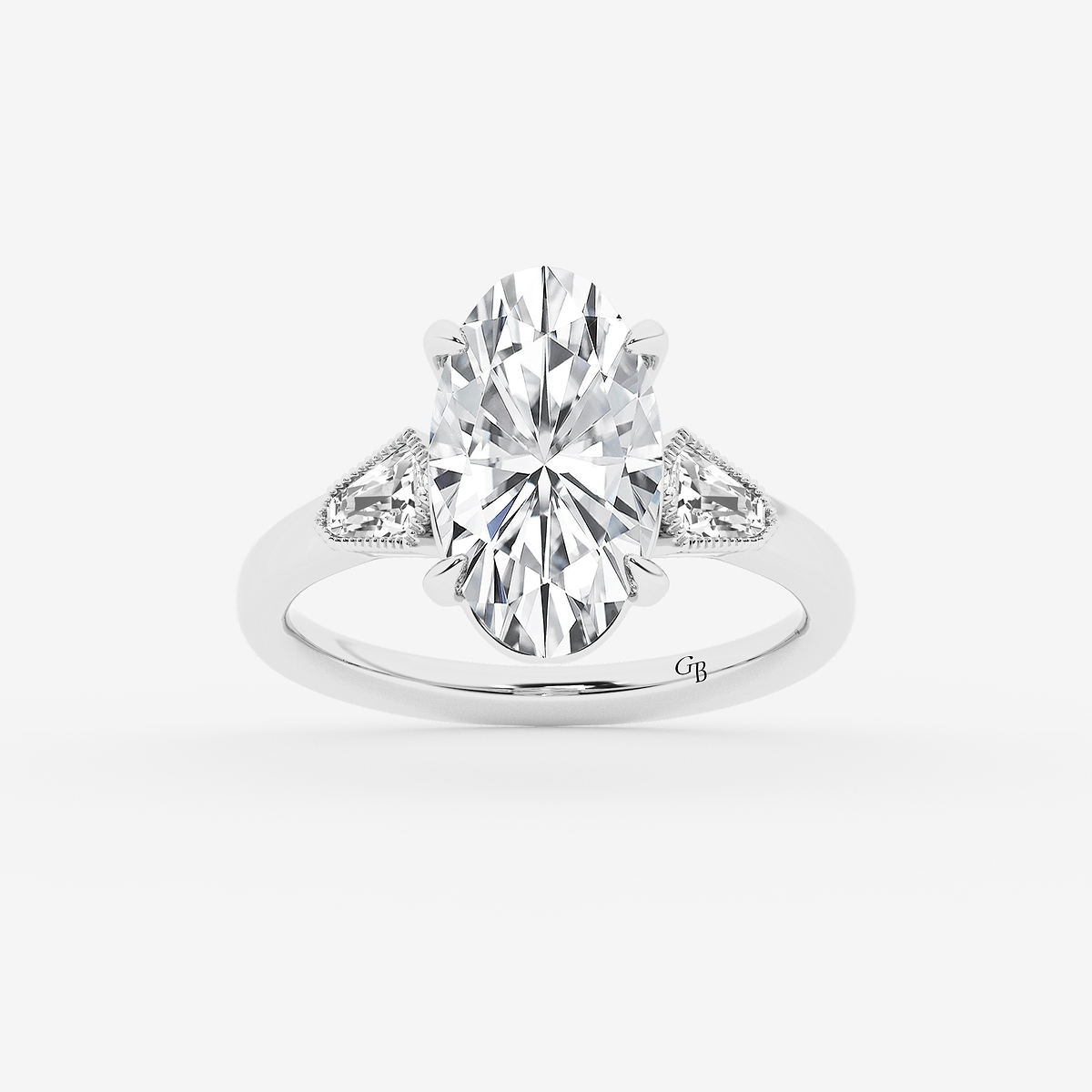 4 1/2 ctw Moval Lab Grown Diamond Vintage Three Stone Engagement Ring