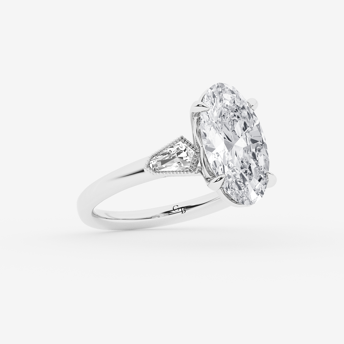 Additional Image 1 for  4 1/2 ctw Moval Lab Grown Diamond Vintage Three Stone Engagement Ring