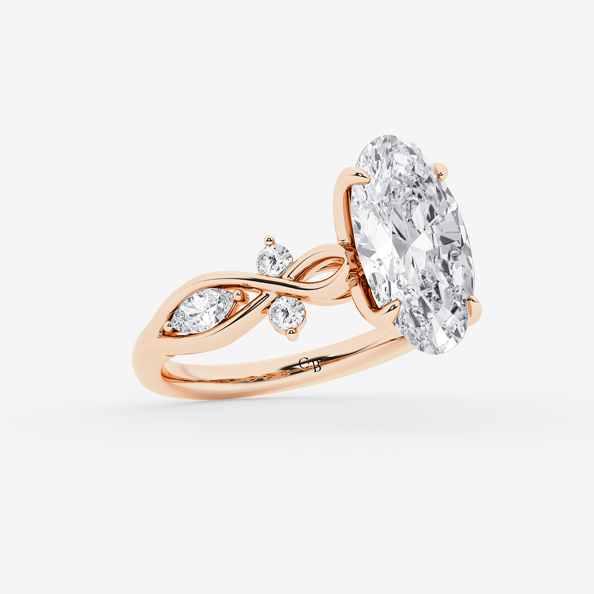 Additional Image 1 for  3 1/2 ctw Moval Lab Grown Diamond Vintage Side Stone Engagement Ring