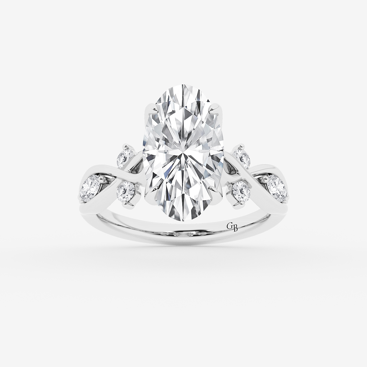 2 1/2 ctw Moval Lab Grown Diamond Vintage Side Stone Engagement Ring