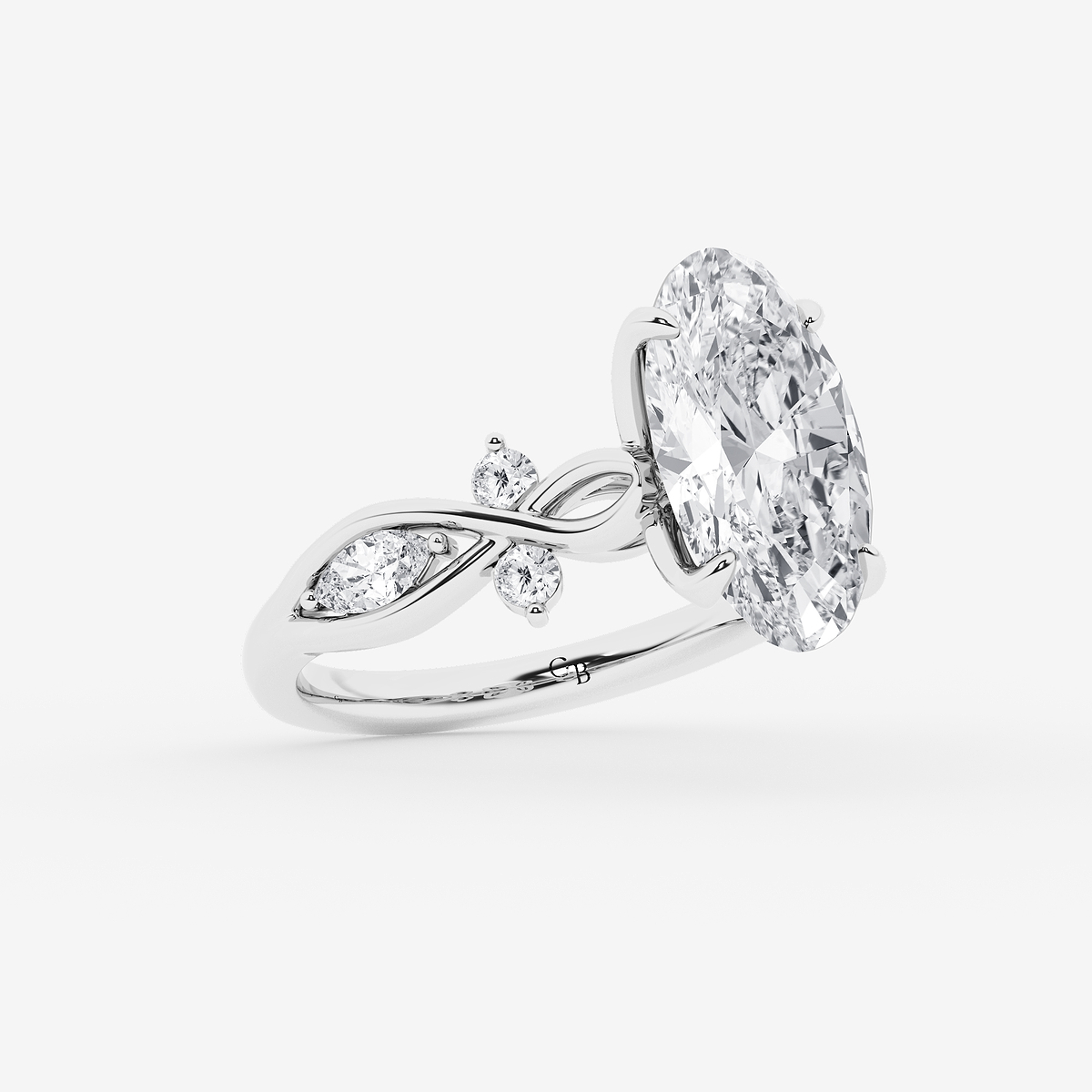 Additional Image 1 for  2 1/2 ctw Moval Lab Grown Diamond Vintage Side Stone Engagement Ring