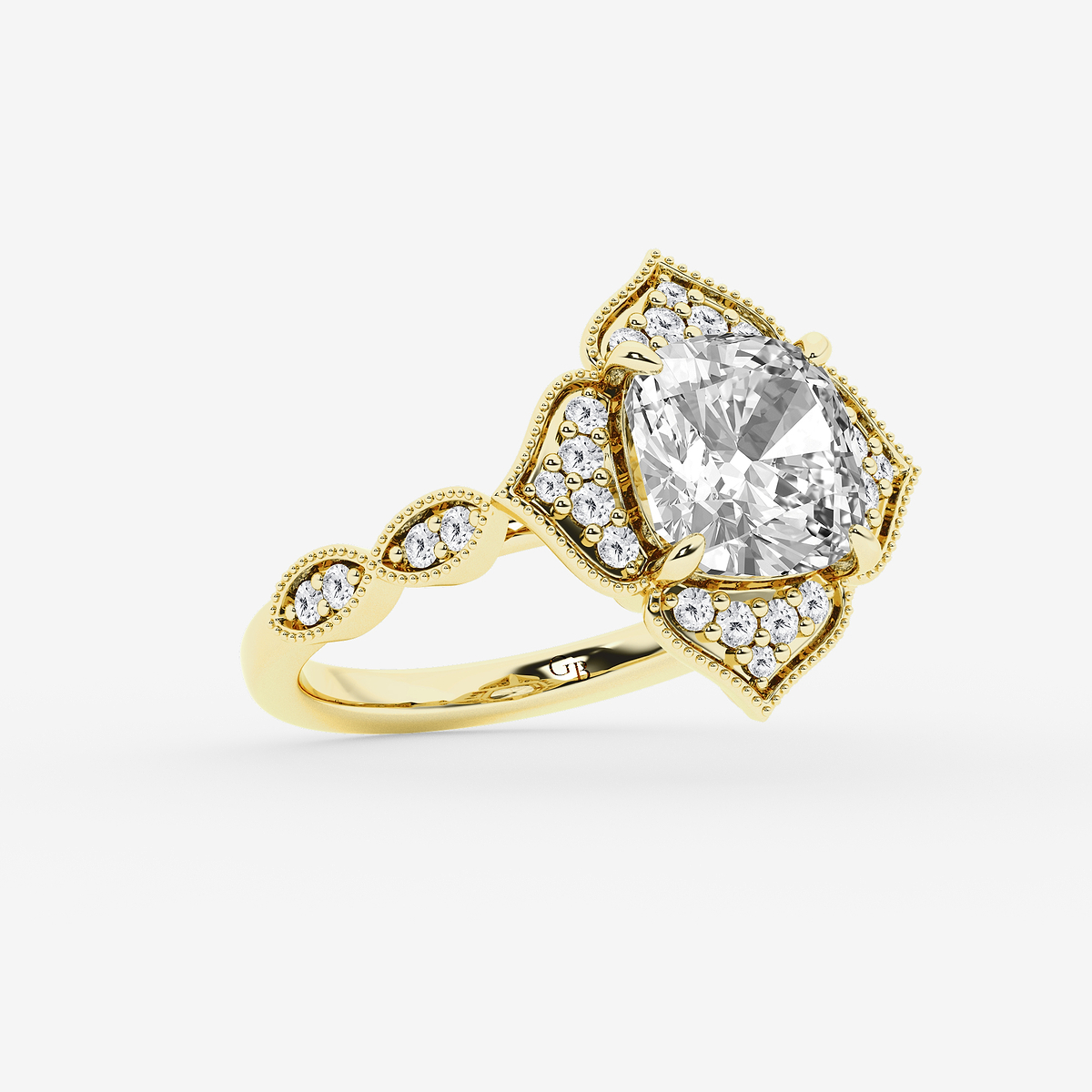 Additional Image 1 for  2 1/3 ctw Cushion Old Mine Cut Lab Grown Diamond Lab Grown Diamond Twisted Vintage Side Stone Engagement Ring