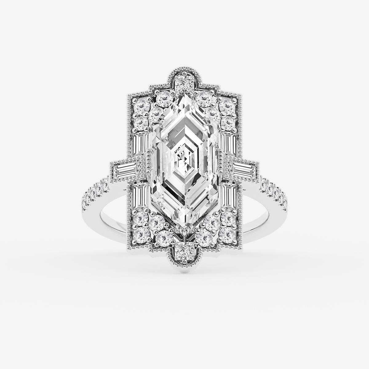 3 3/4 ctw Dutch Marquise Lab Grown Diamond Vintage Side Stone Engagement Ring