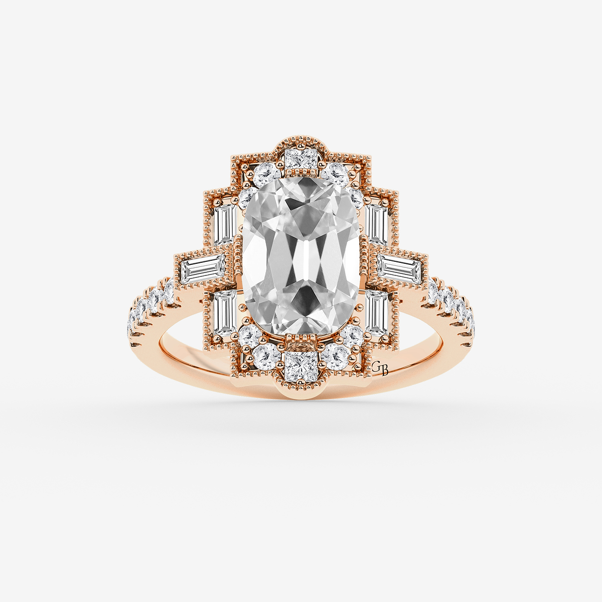 3 3/4 ctw Elongated Cushion Lab Grown Diamond Vintage Side Stone Engagement Ring