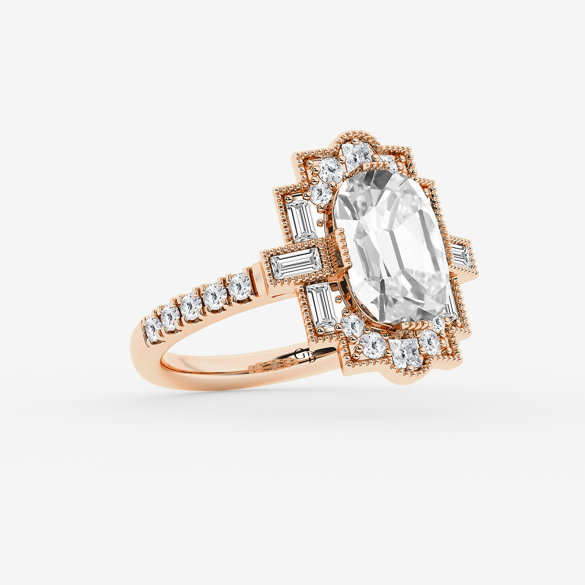 Additional Image 1 for  3 3/4 ctw Elongated Cushion Lab Grown Diamond Vintage Side Stone Engagement Ring