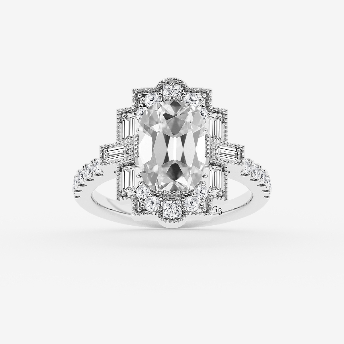 4 3/4 ctw Elongated Cushion Lab Grown Diamond Vintage Side Stone Engagement Ring