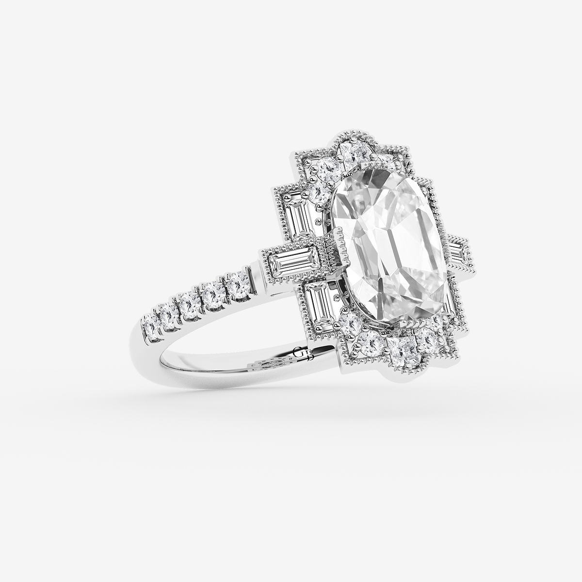Additional Image 1 for  4 3/4 ctw Elongated Cushion Lab Grown Diamond Vintage Side Stone Engagement Ring