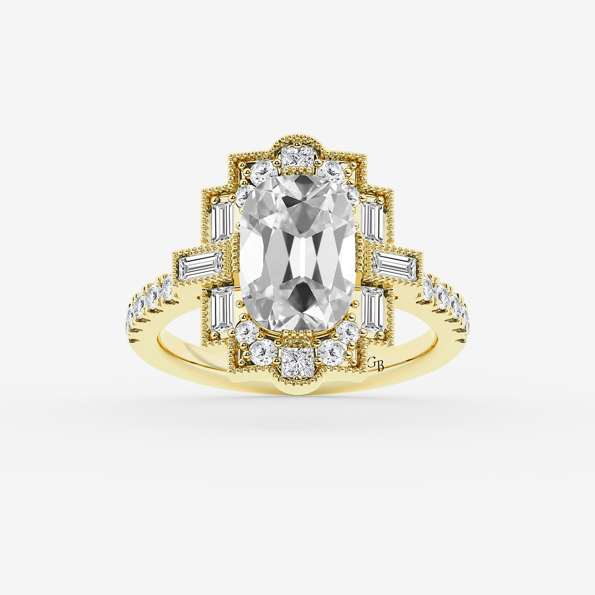 4 3/4 ctw Elongated Cushion Lab Grown Diamond Vintage Side Stone Engagement Ring